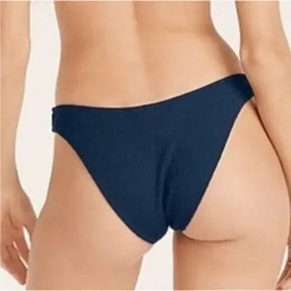 NWT J.Crew Textured Curved Waist Cheeky Bikini Bottom High Cut Leg S Navy Blue - Picture 4 of 15